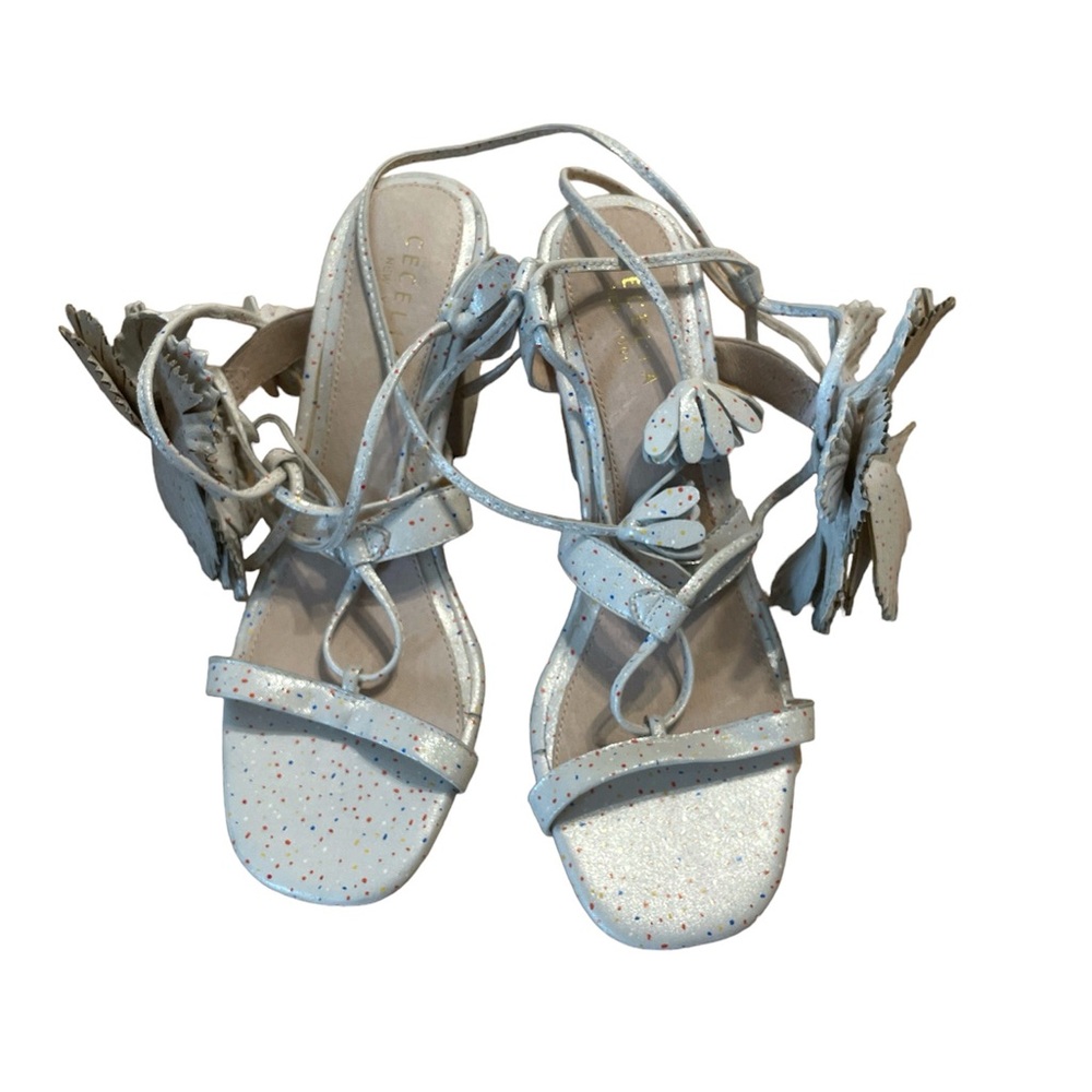 Cecelia New York Magnoila Multicolor Sparkle Floral Block Heel Wrap Sandals